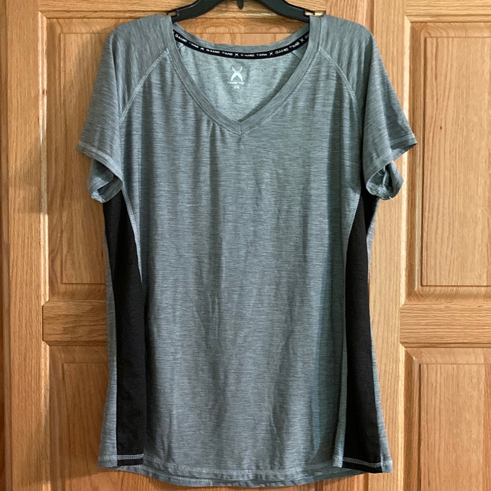 Game Time grey polyester/spandex athletic shirt, 2X